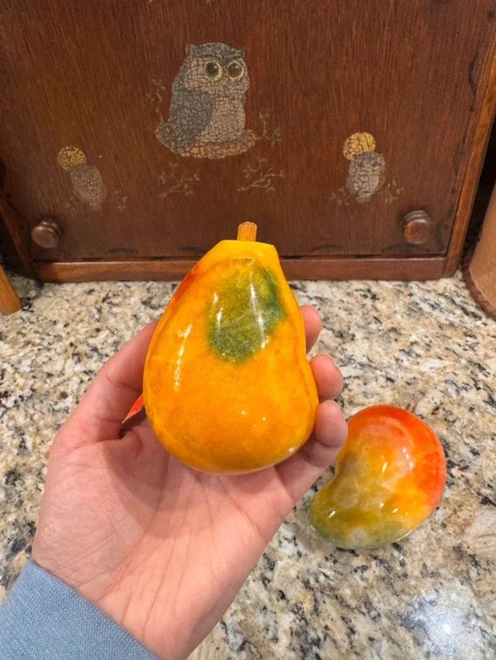 Vintage Italian alabaster STONE fruit set of 3